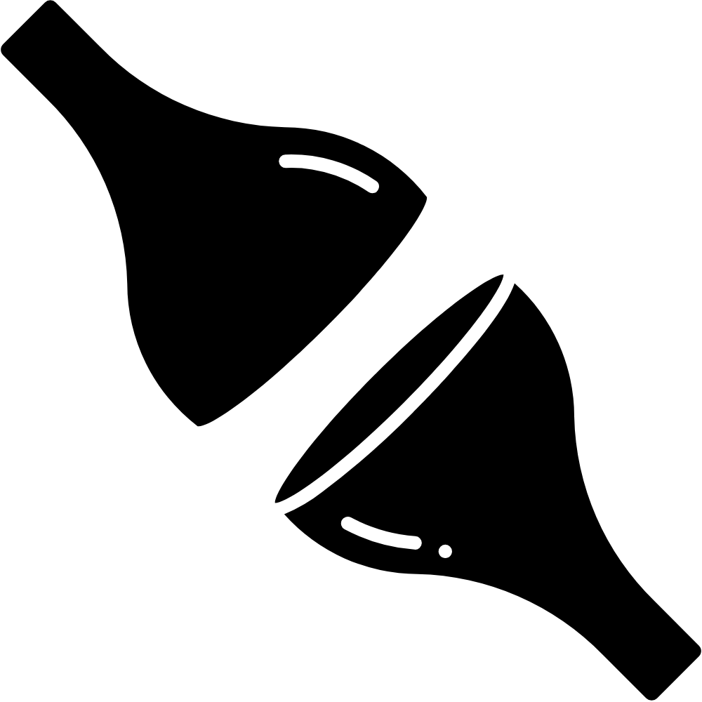 Two halves of a synapse reaching across a gap